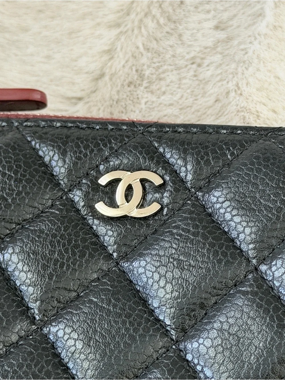 Chanel Quilted Caviar O Case Pouch Black